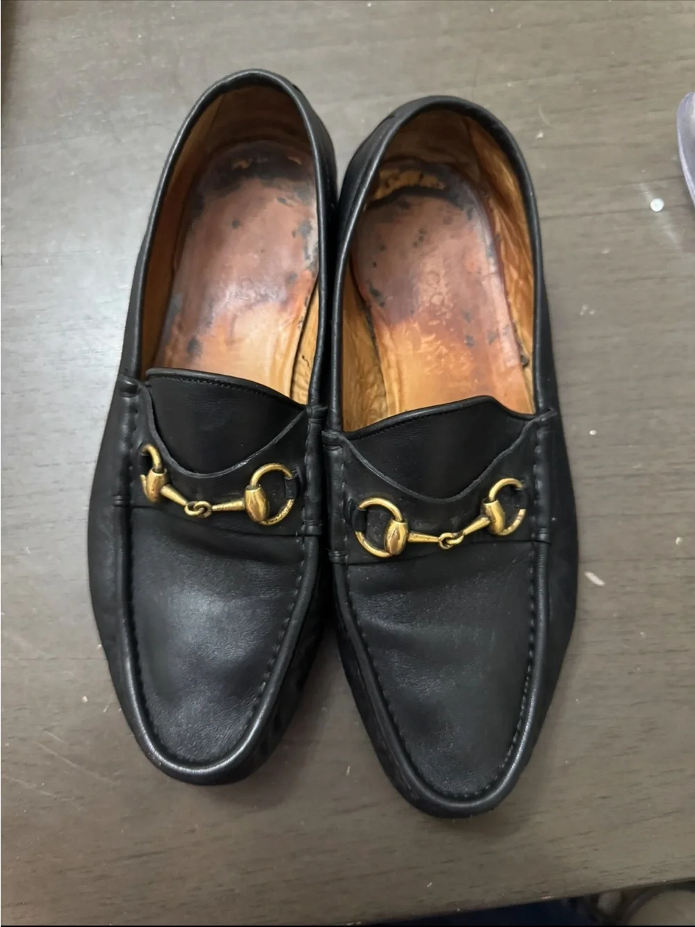 Gucci Black Leather Horsebit Slip-On Loafers